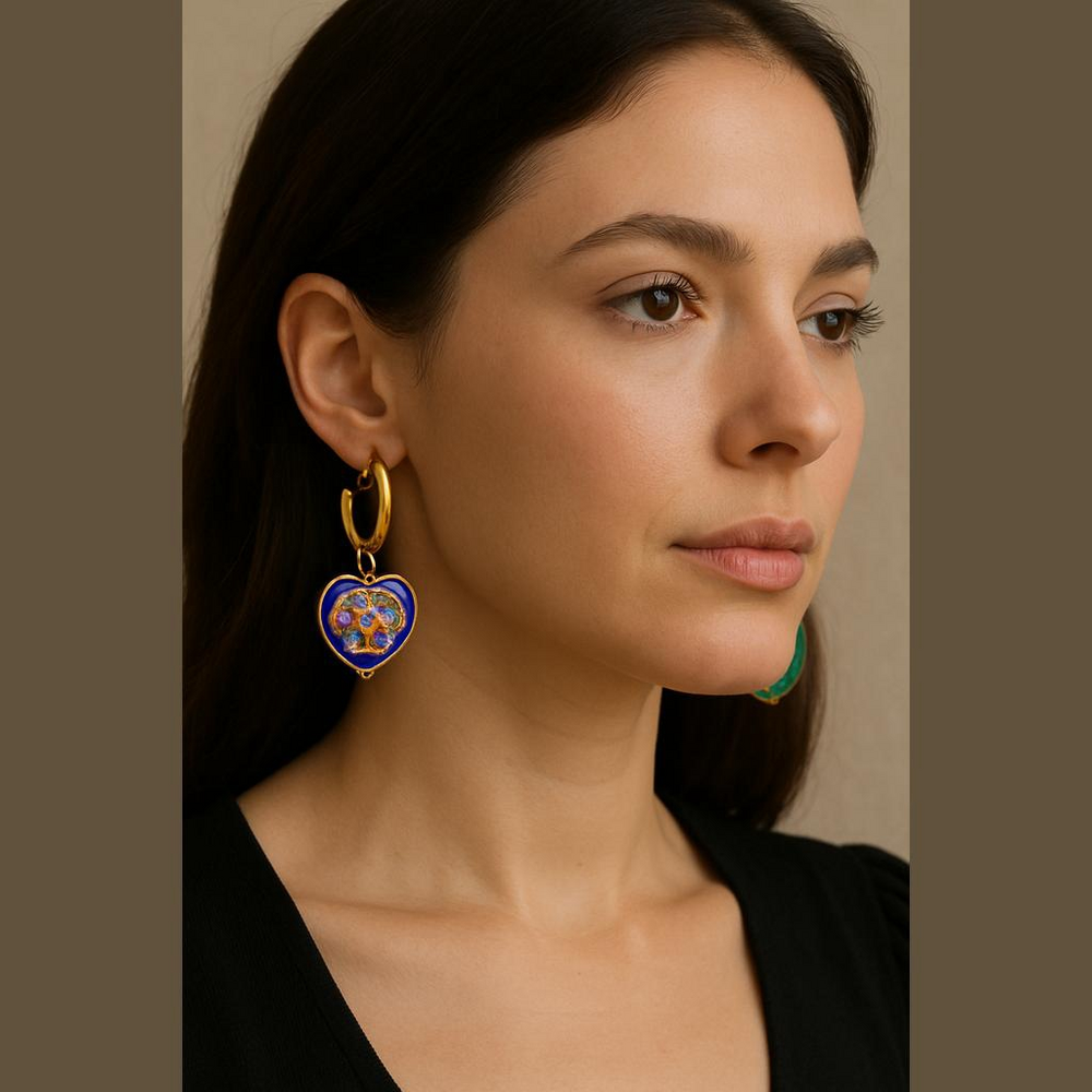 B And E Jewelers Brass Mosaic Heart Earrings